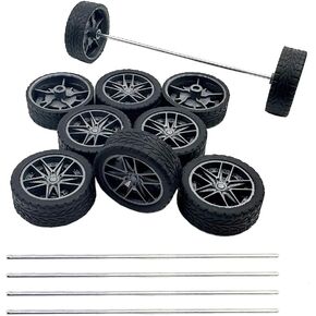 10pcs عجلات سيارة سيارة 32 مم عجلات إطارات مطاطية لعبة مع محاور مستديرة عمود معدني ل RC Car Truck Robot DIY TOY ALGESSIONS (2x32mm)
