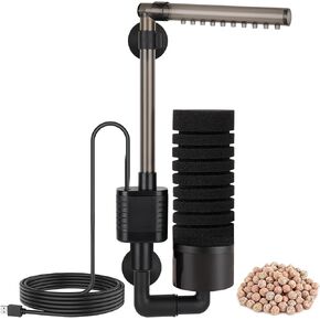 hygger USB Single Sponge Filter, Small Aquarium Filter with Adjustable Hanging Clip and Suction Cup, Duckbill Outlet, Rain Pipe Outlet, Extra Spare Sponge