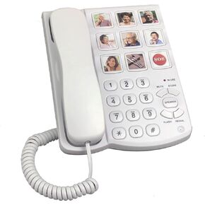 Big Button Telephone, Photo Memory Corded Phone for Seniors, Dial Landline Phone for Elderly, Volume Adjustable Telephone with 9 Large Picture Memory Buttons