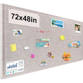 Large Bulletin Board, 72x48 Inches Cork Board Alternative, Large Felt Board Decorative Pin Board for Wall, Foldable Photo Board Self-Adhesive Vision Board with 36 Pushpins Light Khaki