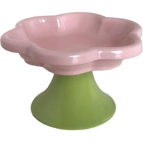 Ceramic Elevated Cat Bowls,Flower Cat Bowl,Small Raised Cat Dish,Ceramic Elevated Cat Dish,Flower Ceramic Raised Cat Bowls for Cats&Small Dogs,reducing pet’s Neck Bending and Pressure – Pink Green