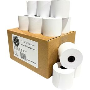 2 1/4" x 150' 1-Ply Bond Paper Rolls - For Machines & Calculators - Clear Prints - Compatible with HR-10RC, HR-170RC, HR-200RC, EL-1197PIII, EL-1801V, P23-DHV-3, CP-90A, & More (12 Rolls)