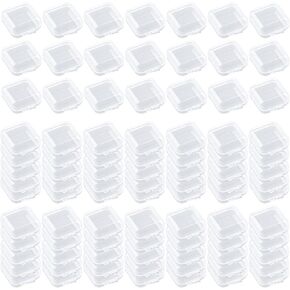 AUEAR, 100 Pack Mini Clear Jewelry Box with Hinged Lid Small Plastic Square Storage Case for of Items