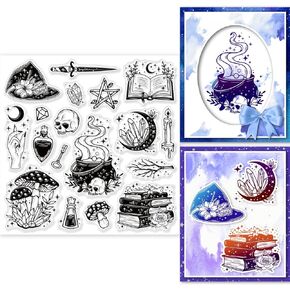 GLOBLELAND Magic Witchcrafts Clear Stamps for DIY Scrapbooking Witch Book Hat Silicone Stamp Seals 15x15cm Transparent Cards Making Photo Album Journal Home Decoration, DIY-WH0372-0013-US19