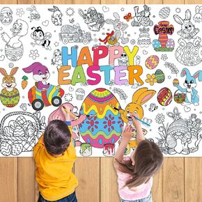 ملصق تلوين عيد الفصح Quimoy للأطفال 43 "× 31" ، مقاوم للماء عيد الفصح السعيد بويتر بيض الفصح غطاء مائدة عيد الفصح يمكن التخلص منه لتلوين الأطفال ، مستلزمات حفلات عيد الفصح.