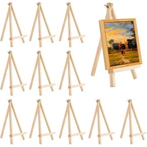 12 Pack Wood Display Canvases Easels Set, 9.5 x 7 Inch Easel Stand Tabletop Painting Canvas Tall Wood Display Easels Set for Artist Adults Students Portable Canvas Photo Picture Sign Holder