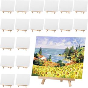 36 Pcs Canvas Boards with Easel Set for Painting, 8 x 10 Inch Canvas Panels with 9 Inch Wooden Easels for Oil Acrylic Painting Birthday Party Art Crafts Birthday Mother's Day Party Favors
