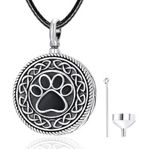 Dreamboat Urn Necklace for Dog Ashes 925 Sterling Silver Paw Print Ash Keepsake Pendant Celtic Knot Coin Pet Cremation Jewelry for Women Men