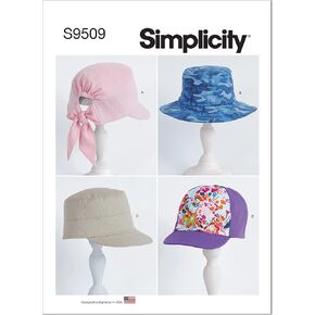 Simplicity Child Hat Sewing Pattern Kit, Code S9509, Sizes Adult XS-S-M-L/Kid's XS-S-M-L, Multicolor