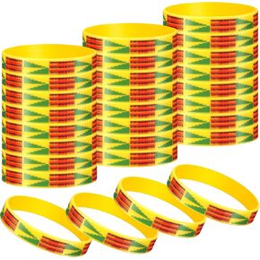 Civaner 100 Pcs African Kente Black History Month Silicone Bracelets African Kente Rubber Wristbands African American Bracelets for Black History Month, Kwanzaa, Juneteenth Party