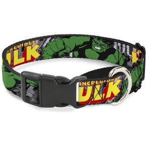 Buckle-Down Dog Collar Martingale The Incredible Hulk Action Poses Stacked Comics 15 to 26 Inches 1.0 Inch Wide