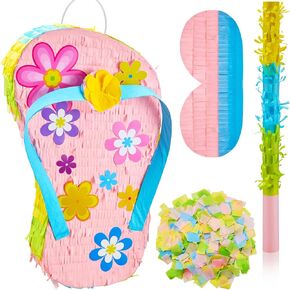 Sotiff Flip Flop Piñata Hawaiian Luau Party Decorations Piñata Iconic Summer Sandal Piñata with Blindfold Bat and Confetti for Pool Luau Summer Theme Parties Fiestas Decorations Party Favors