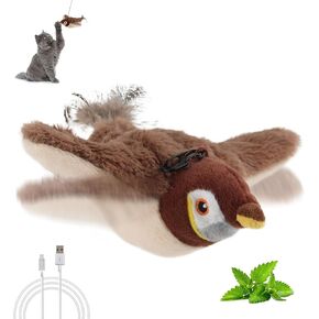 SKIPDAWG PETGEEK Flapping & Chirping Bird Cat Toy for Indoor Cats with Catnip, USB Rechargeable Motion Activated, Beating Wings Hanging Cat Toy - Interactive Flying Plush Bird for Cats