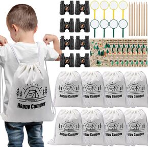 HyDren 8 Sets Camping Party Favors Safari Party Favors with 8 Camping Scavenger Hunt Cards 8 Canvas Gift Bags 8 Binocular Toys 8 Magnifying Glass 9 Pencils Outdoor Exploration Kit Camping Party Games