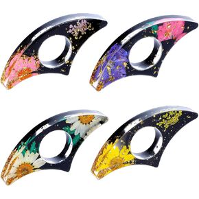 cobee 4 Pcs Dried Flower Book Page Holders, Handcraft Thumb Book Holder Ring Dried Flower Resin Bookmarks Floral Book Opener Cute Reading Accessories Gift for Book Lovers