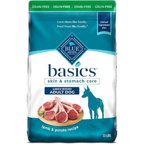 Blue Buffalo Basics Adult Large Breed Grain-Free Dry Dog Food for Skin & Stomach Care, Limited Ingredient Diet, Made in the USA with Natural Ingredients, Lamb & Potato Recipe, 22-lb. Bag