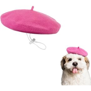 Small Dog Beret Pet Wool Beret Hat Cat Fashion Costume Pet French Artist Beanie Beret (Pink)