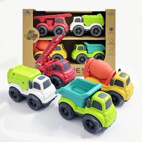 Toddler Car Toys for 1-3 Year Old, 4 Pcs Dump Truck Toys and Mixer Cement,BPA Free Outdoor Toys for Toddlers,Christmas Birthday Gifts for Toddler Boy Girl 3-4