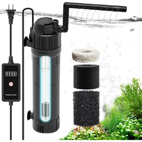Submersible Aquarium Filter for Fish Tank: Built-in 8W U - V with Timer Solve Green Water, 200GPH for 20-120 Gallon Tank with Ammonia Reducer, 6 in 1