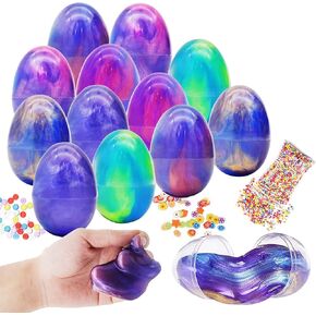 Joyin 12 Pcs Prefilled Easter Eggs with Galaxy Slime, Colorful Putty with Assorted Accessories, Stress Relief Sludge Toys for Kids Easter Eggs Hunt, Basket Stuffers Filler and Party Favors