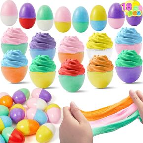 JOYIN 18 Pcs Pre-Filled Easter Eggs with Butter Slime, Dual Colored Putty Slime Eggs for Kids Girl Boy Easter Basket Stuffers, Goodie Bag Fillers, Classroom Prize and Party Favors