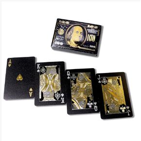 Black Playing Cards with Gold Foil – Waterproof Dollar Pattern Deck, Perfect for Magic Tricks & Parties (Black)