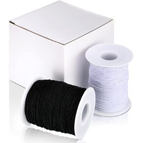 2 Roll 0.8 mm Elastic Cord Thread Beading Threads Stretch String Fabric Crafting Cord for Jewelry Making (Black+White, 100 m)