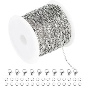 UMAOKANG 33 Feet Silver 316 Stainless Steel Chain for Jewelry Making, Twisted Curb Link Chain Bulk with Jump Rings Lobster Clasps for Necklace Bracelet Making DIY Accessories