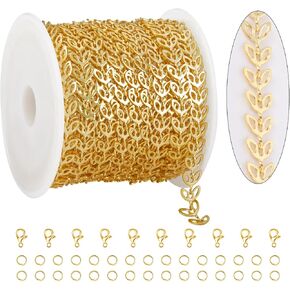 KYUNHOO 16.4 Feet 18K Gold Chains Bulk Hollow Leaf Link Cable Chain on Spool Gold Plated Brass Jewelry Chain with Lobster Clasps for DIY Supply Jewelry Findings