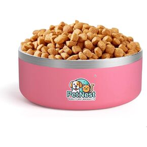 Stainless Steel Dog Bowls for Medium Dogs - Food Bowls for Medium Size Dogs | No Slip Dog Bowls, Cute Pink Puppy Food Bowl, Pet Bowls for Dogs & Cats | Stainless Steel Cat Bowls, Whisker Friendly