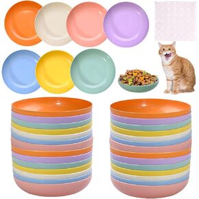 28 Pieces Whisker Fatigue Relief Cat Bowl 5.5 Inch Wide and Shallow Pet Food Dish 7 Colors Small Feeding Plate Wheat Straw Cat Bowl for Cats, Kittens, and Ferrets