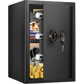 2.8 Cub Large Home Safe Fireproof Waterproof, Steel Home Security Safe Box with Electronic Keypad, Spare Keys and Alarm System, Fireproof Safe for Home Document Money Valuables