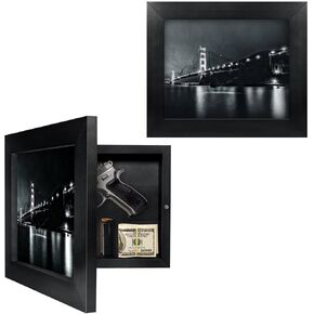 Hidden Gun Storage, Concealment Gun Safes for Pistols, Secret Decor Solid Wooden Handgun Picture Frames Box (Black)