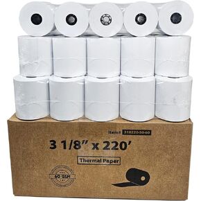 60 GSM Heavy Thermal Paper 3 1/8 x 220' thermal receipt paper (50 rolls - 60 GSM) Fits All POS Cash Registers Printers Clover Square Stations, Star Micronics SCP700, TSP100