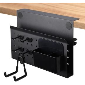 Desk Side Storage,Under Desk Laptop Holder with Headphone Hook,No Drill Laptop Holder for Desk,Hanging Desk Organizer Fits Flat Edge Desk 0.3" to 2.8"
