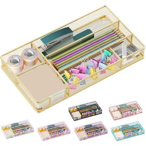 Desk Drawer Organizer Tray, Mesh Desk Organizer, Office Drawer Organizer, Desk Accessories & Workspace Organizers, Suitable for Tools, Pencils, Office Supplies Storage (Black)