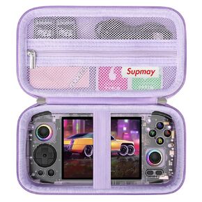 Supmay Hard Carrying Case for RG406H Retro Handheld Game Console, Retro Game Travel Storage Holder with Mesh Bag for SD Card, USB Charging Cable, User Manual, Purple