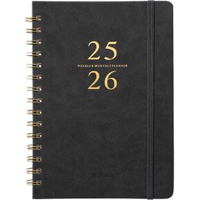Planner 2025-2026 - Weekly & Monthly Academic Planner 2025-2026 with 12 Monthly Tabs, Jul 2025 - Jun 2026, 6.3" x 8.4", Flexible Hardcover, Thick Paper, Inner Pocket - Gray