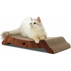 Necoichi Cardboard Cat Scratcher Bed for Indoor Cats - Cat Scratching Board, Horizontal Cat Scratch Pad Lounger with Reversible Usability and Extra Comfort for Lounge, Curved (18" Regular, Oak)