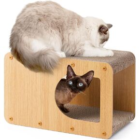 EHEYCIGA Cardboard Cat Scratcher House, 20-Inch Corrugated Cat Scratcher for Indoor Cats, Large Scratching Board Pad, Brown
