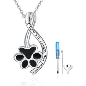 Dreamboat Urn Necklace for Dog Ashes Sterling Silver Pet Paw Print Cremation Memorial Pendant Infinity Ash Keepsake Jewelry for Women