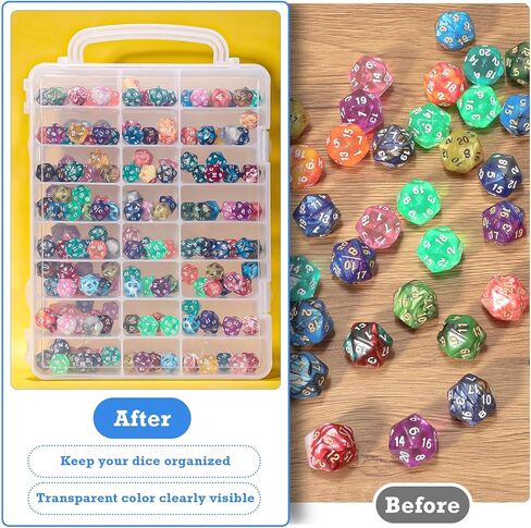 Aoriher Dice Storage Case متوافق مع DND DICE ، كل فواصل قابلة للإزالة تصل إلى 830 DISE ، حامل النرد الشفاف مع منظم عرض DICE DICE لألعاب طاولة لعب الأدوار (حزمة واحدة) in Kuwait