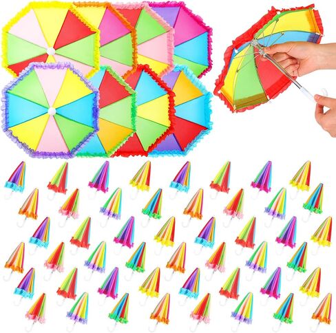 Jenaai 48 Pcs 10.8 Inch Multicolor Mini Umbrellas for Decorations Small Colorful Rainy Umbrella Decorations Miniature for Boys Girl Dolls Home Accessories (Rainbow Style) in Kuwait