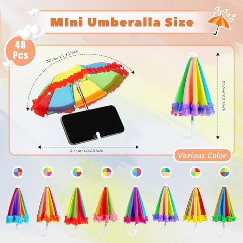 Jenaai 48 Pcs 10.8 Inch Multicolor Mini Umbrellas for Decorations Small Colorful Rainy Umbrella Decorations Miniature for Boys Girl Dolls Home Accessories (Rainbow Style) in Kuwait