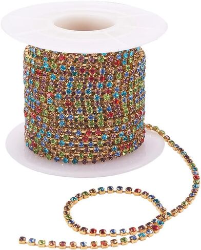 1 لفة 10 ياردة 2 مم ملونة بلور راينستون إغلاق سلسلة مخلب سلسلة إكسسوارات المجوهرات المصنوعة يدويًا لـ DIY Art Art Jewelry Craft in Kuwait