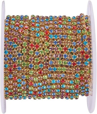 1 لفة 10 ياردة 2 مم ملونة بلور راينستون إغلاق سلسلة مخلب سلسلة إكسسوارات المجوهرات المصنوعة يدويًا لـ DIY Art Art Jewelry Craft in Kuwait
