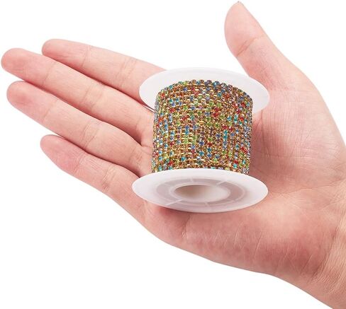 1 لفة 10 ياردة 2 مم ملونة بلور راينستون إغلاق سلسلة مخلب سلسلة إكسسوارات المجوهرات المصنوعة يدويًا لـ DIY Art Art Jewelry Craft in Kuwait