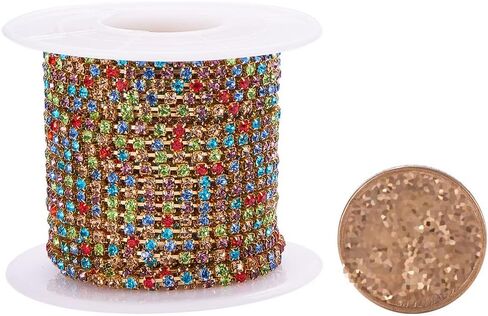 1 لفة 10 ياردة 2 مم ملونة بلور راينستون إغلاق سلسلة مخلب سلسلة إكسسوارات المجوهرات المصنوعة يدويًا لـ DIY Art Art Jewelry Craft in Kuwait