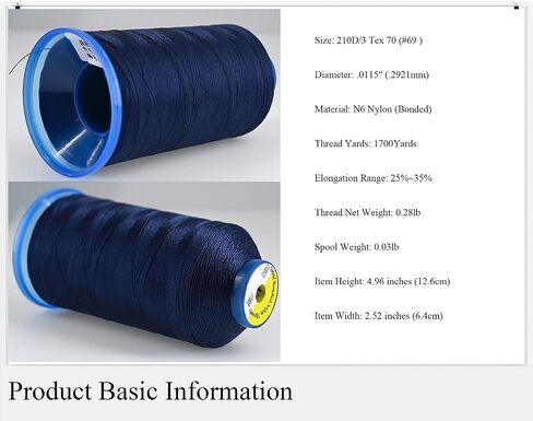 Selric [1700Yards / 26 Colors Available] Tex 70 Bonded Nylon Thread for Leather Sewing 210D/3 T70#69 Heavy Duty Upholstery Thread for Leather and Other Heavy Fabric （Black） in Kuwait