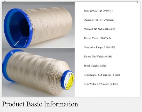 Selric [1700Yards / 26 Colors Available] Tex 70 Bonded Nylon Thread for Leather Sewing 210D/3 T70#69 Heavy Duty Upholstery Thread for Leather and Other Heavy Fabric （Black） in Kuwait